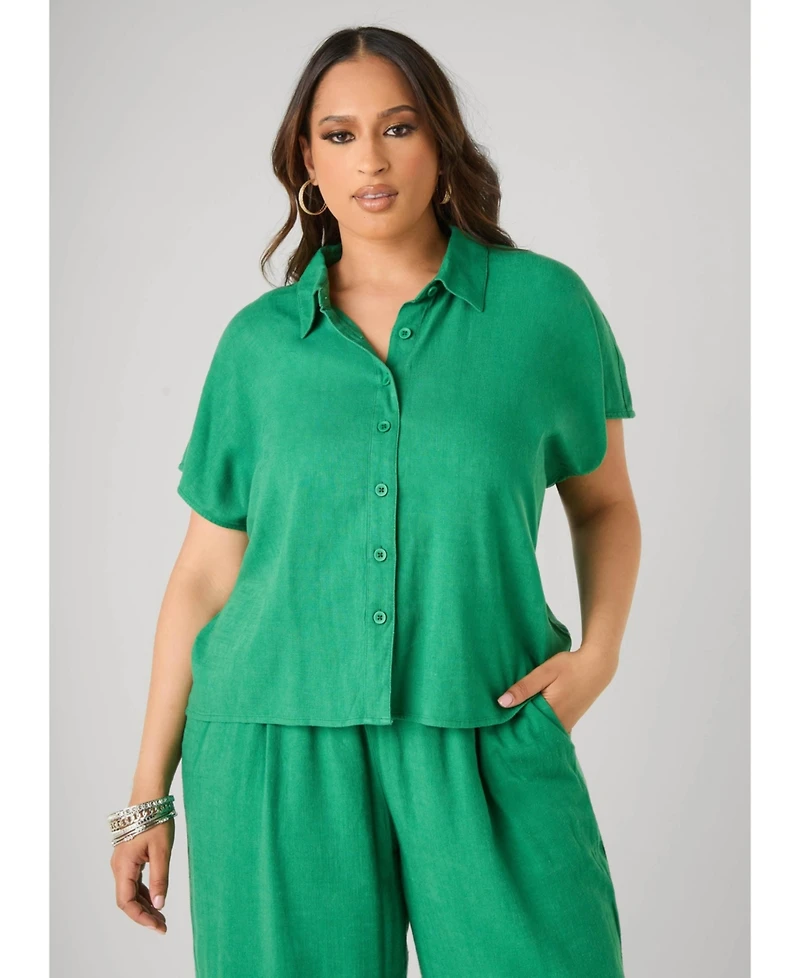 Ashley Stewart Women's Linen Blend Shirt