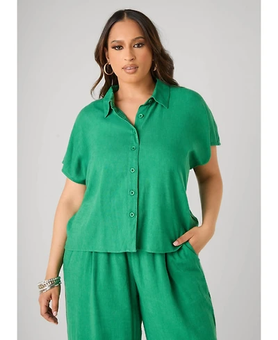 Ashley Stewart Women's Linen Blend Shirt