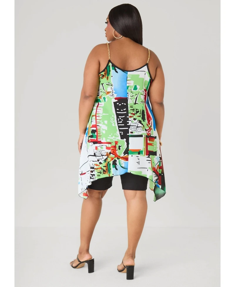 Ashley Stewart Women's Chain Trimmed Abstract Print Top