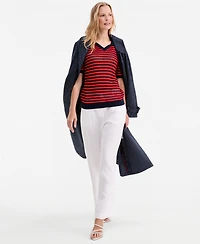 Tommy Hilfiger Women's Pointelle Collar V-Neck Sweater