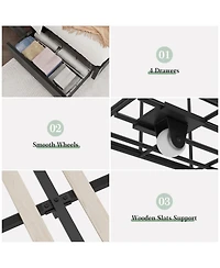 homfan Bed Frame with 4 Storage Drawers, Wingback Headboard, Charging Station, Wood Slat Support, No Box Spring Needed