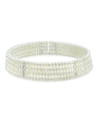 Bling Jewelry Fine Classic Bridal Necklace Wide 4-Row Freshwater Pearl Choker Gold Bar Accent