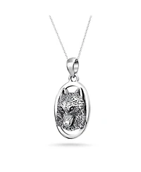 Bling Jewelry Wolf Pendant Necklace Oval Animal Totem Amulet Of Strength Oxidized .925 Sterling Silver