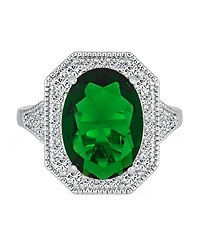 Bling Jewelry Art Deco Style Cocktail Ring Statement 15Carat Oval Solitaire Cz Pave Silver Plated