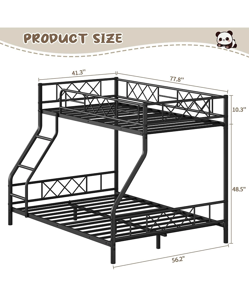 homfan Heavy Duty Metal Bunk Bed Twin Over Full Size, Guardrail and Ladder, Low Profile Space-Saving Design, No Box Spring Required
