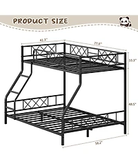 homfan Heavy Duty Metal Bunk Bed Twin Over Full Size, Guardrail and Ladder, Low Profile Space-Saving Design, No Box Spring Required