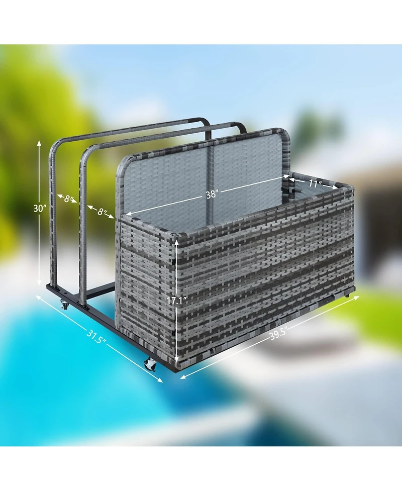 gaomon Pool Float Storage Box with Wheels, Double Layer Pe Rattan, Water-Resistant, Fold-Out Shelves, for Poolside and Patio
