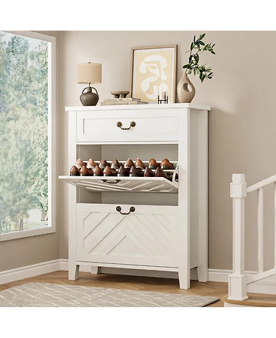 homfan Freestanding Shoe Cabinet with 2 Flip Drawers and Adjustable Shelves, Storage Organizer for Entryway Closet Hallway