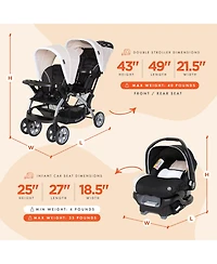 Baby Trend Sit N Stand Travel Double Baby Stroller and Car Seat Combo, Khaki