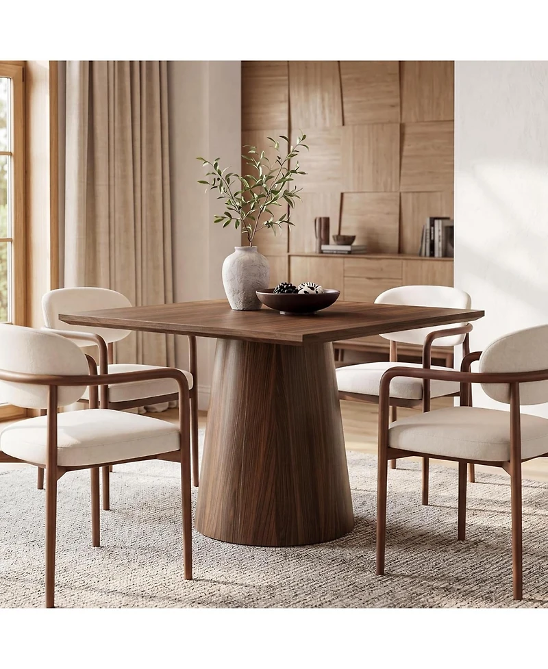 Tribesigns Square Dining Table, 31.5" Small Space Kitchen Table with Pedestal Base, Mid-Century Modern Wooden Dinner Table for 4