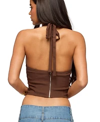 Edikted Womens Alira Fringed Panel Halter Top