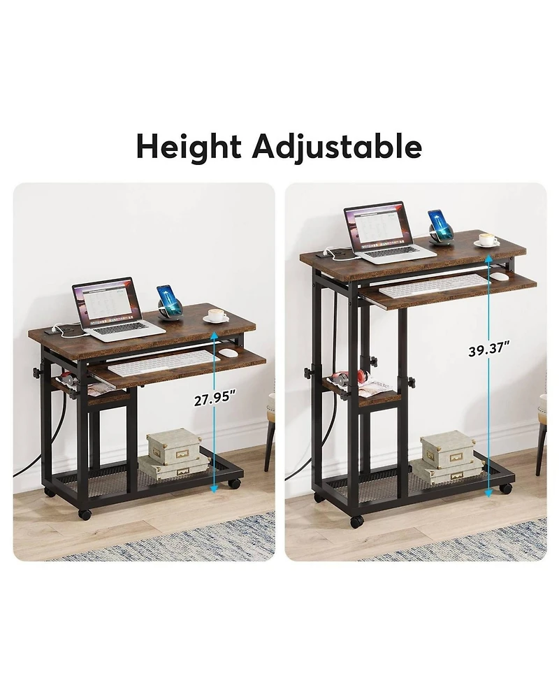 Slickblue Mobile C Table with Power Outlet for Sofa and Bedside Use