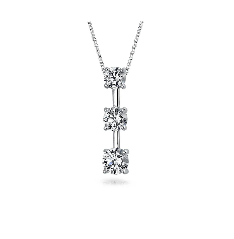 Bling Jewelry Romantic Past Present Future Pendant Necklace 2.5CaraT Solitaire Cubic Zirconia .925 Sterling Silver