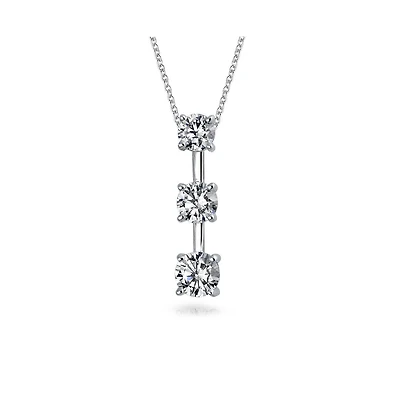 Bling Jewelry Romantic Past Present Future Pendant Necklace 2.5CaraT Solitaire Cubic Zirconia .925 Sterling Silver