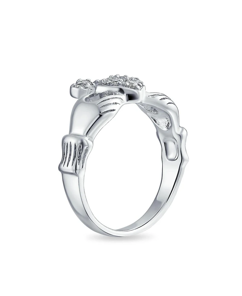 Bling Jewelry Claddagh Friendship Ring Cz Pave Heart Bff Sorority Statement .925 Sterling Silver
