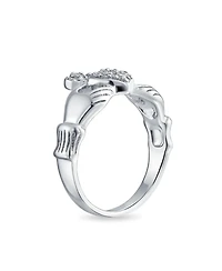 Bling Jewelry Claddagh Friendship Ring Cz Pave Heart Bff Sorority Statement .925 Sterling Silver