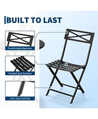GarveeLife 3-Piece Steel Folding Bistro Set, Outdoor Patio Table and 2 Chairs Set, Round Table with Weather-Resistant Design for Balcony, Garden, Yard
