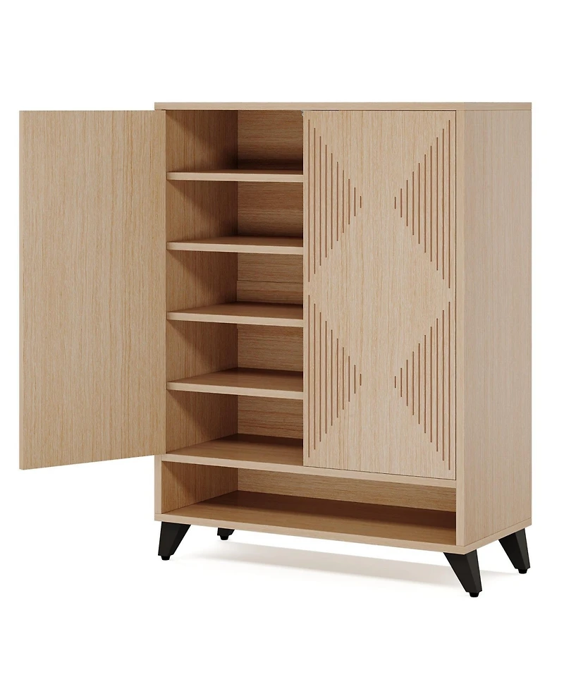 Slickblue Wood Shoe Cabinet with 6 Tier Adjustable Storage Shelves