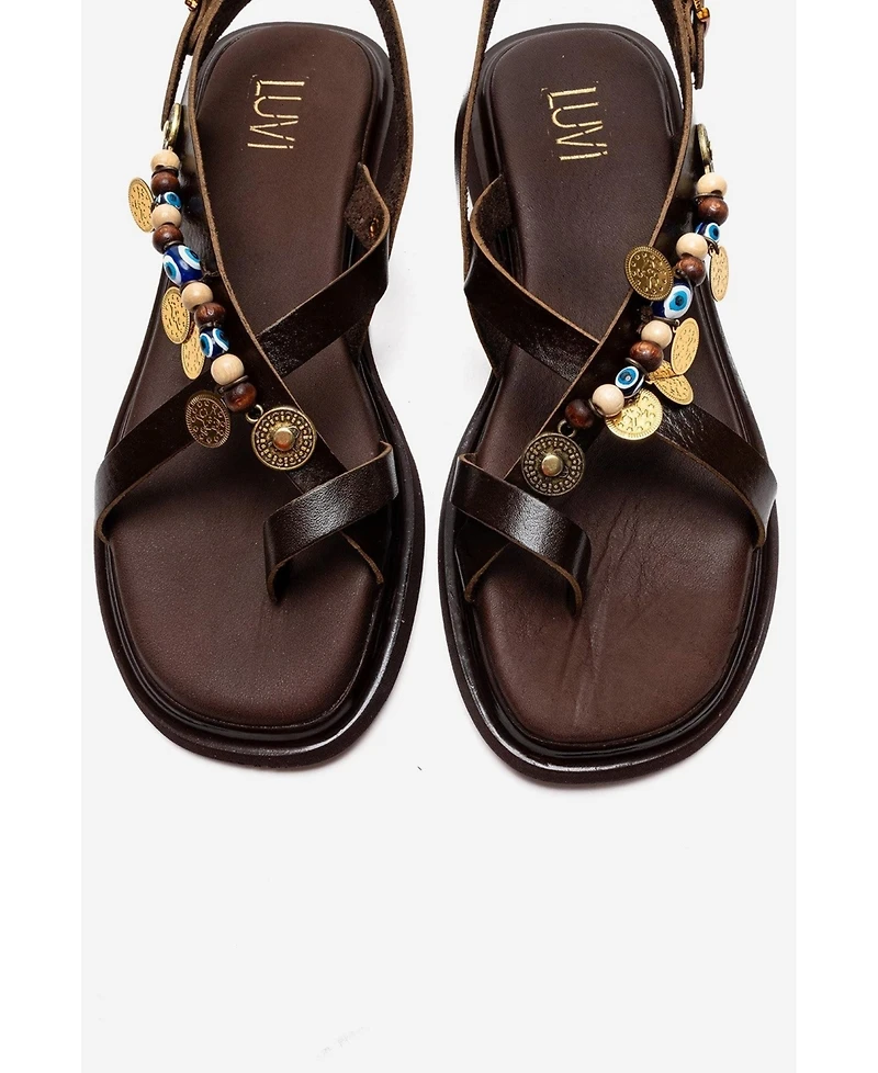 Forever & Always Shoes Women's Hush Leather Beaded Sandal