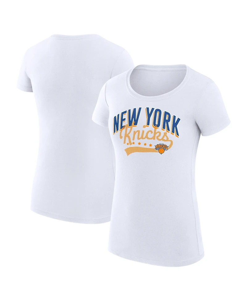 G-iii 4Her by Carl Banks Women's White New York Knicks Super-Slim Fit Lightweight Filigree Logo T-Shirt