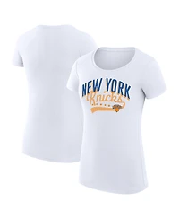 G-iii 4Her by Carl Banks Women's White New York Knicks Super-Slim Fit Lightweight Filigree Logo T-Shirt