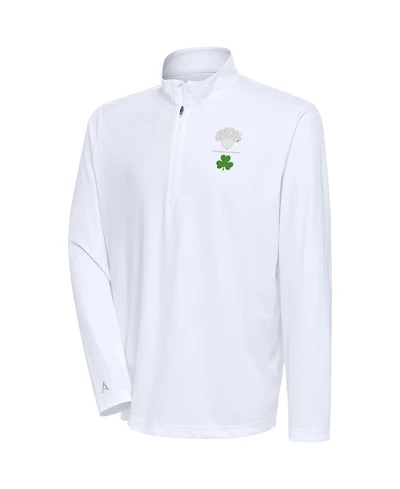 Antigua Men's White New York Knicks Shamrock Tribute Quarter-Zip Pullover Sweatshirt