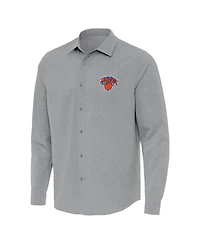 Antigua Men's Gray New York Knicks Exposure Woven Long Sleeve Button-Up Shirt