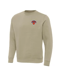 Antigua Men's Khaki New York Knicks Victory Crewneck Pullover Sweatshirt