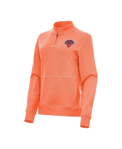 Antigua Women's Heather Orange New York Knicks Crush Quarter-Zip Fleece Sweatshirt