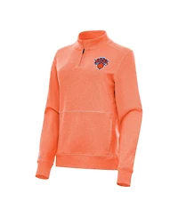 Antigua Women's Heather Orange New York Knicks Crush Quarter-Zip Fleece Sweatshirt