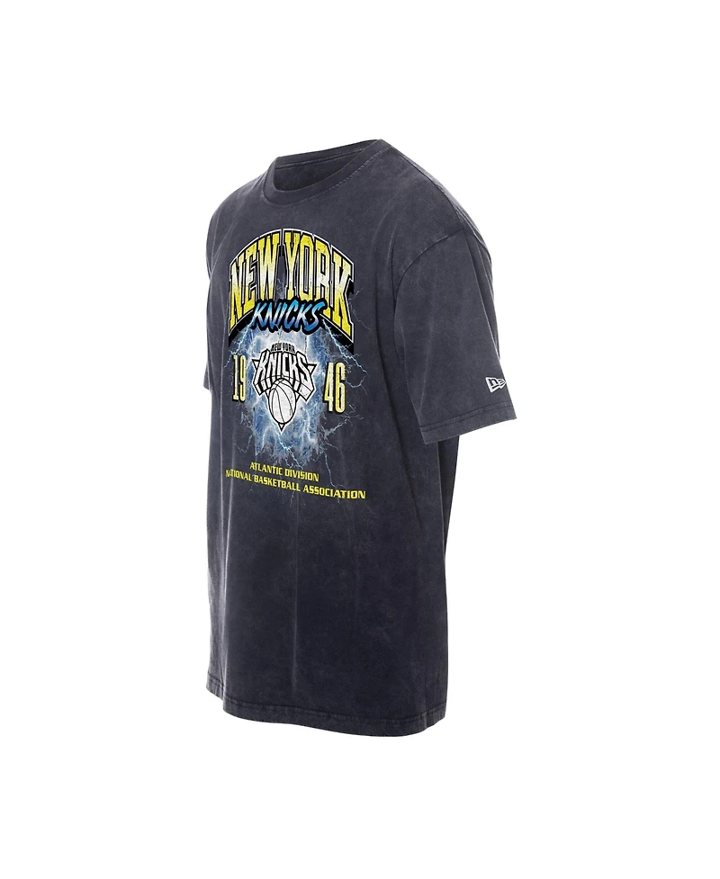 New Era Men's Black York Knicks Lifestyle Capsule Lightning Round Mineral Wash T-Shirt