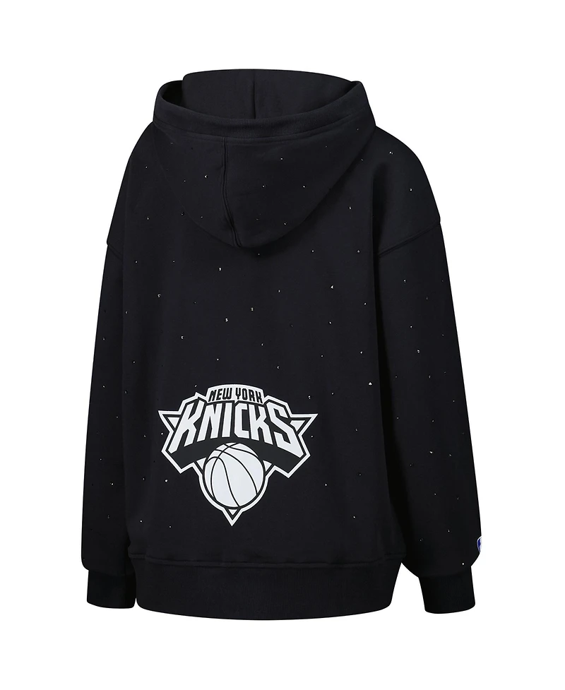 Terez Women's Black New York Knicks Oversized Allover Gemstone Full-Zip Hoodie