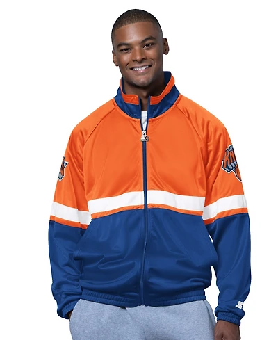 Starter Men's Blue/White New York Knicks The Veteran Tricot Track Raglan Full-Zip Jacket