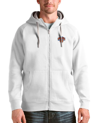 Antigua Men's White New York Knicks Logo Victory Full-Zip Hoodie