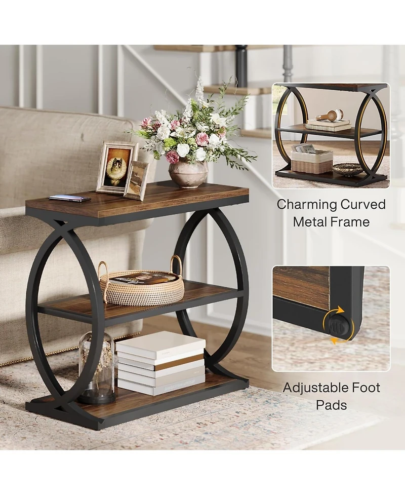 Slickblue Narrow Side Table with 3 Storage Shelves and Metal Frame
