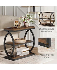 Slickblue Narrow Side Table with 3 Storage Shelves and Metal Frame