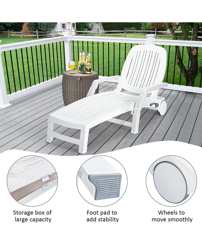 Costway Lounge Chair Chaise Adjust Recliner Weather Resistant Wheel