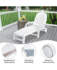 Costway Lounge Chair Chaise Adjust Recliner Weather Resistant Wheel