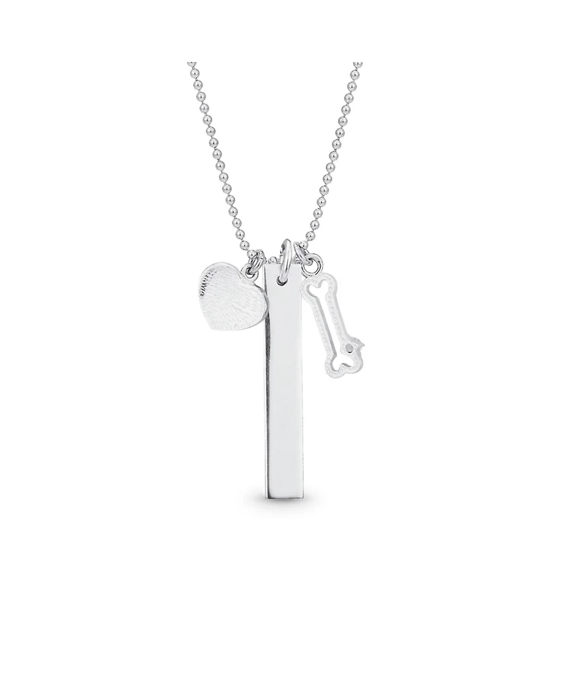 Bling Jewelry Paw Print Dog Tag Pendant Necklace Pet Lover Heart and Bone Charm .925 Sterling Silver