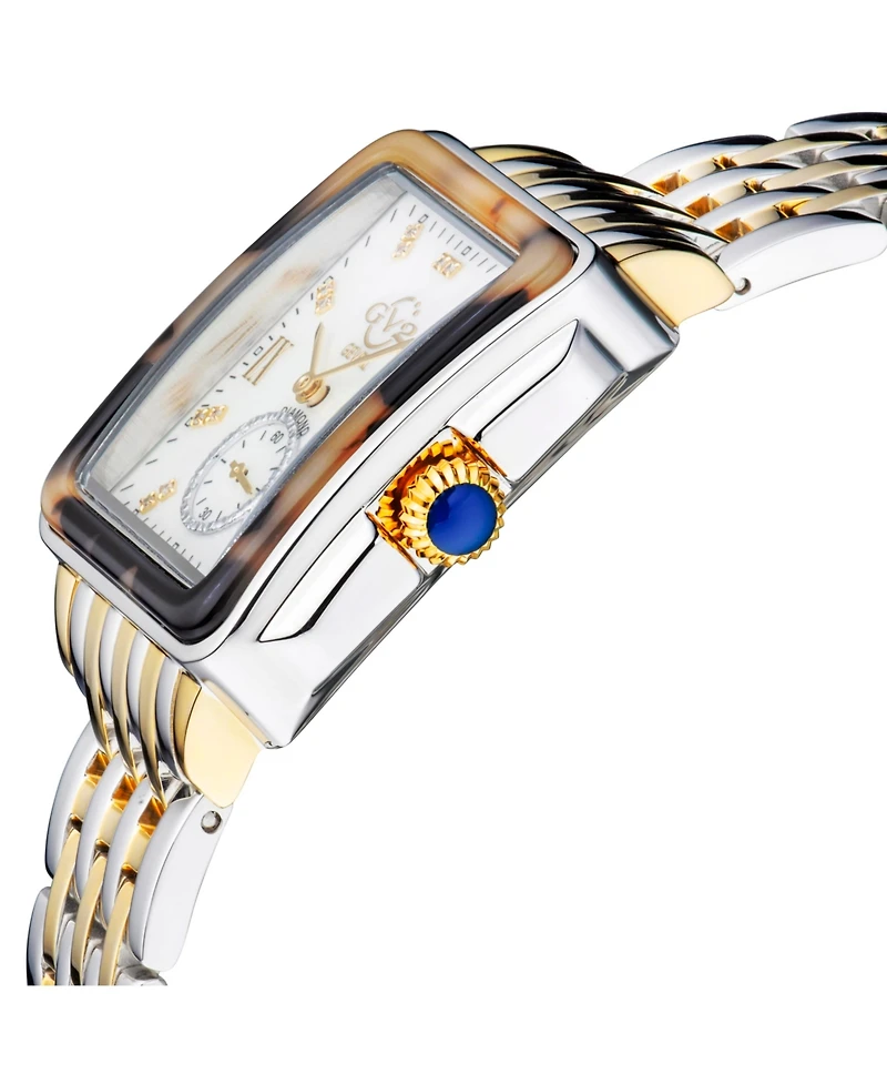GV2 by Gevril Women's Bari Tortoise Swiss Quartz Diamond Two tone Ipyg/Ss Stainless Steel Bracelet Watch