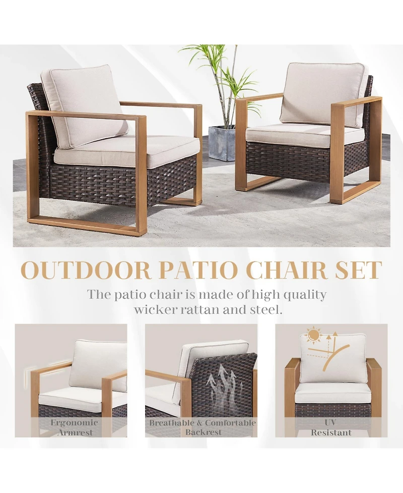 Pocassy Patio Resin Wicker Furniture Set with Fire Pit Table, Pe Rattan Swivel Chairs Propane Table,5PCS Conversation