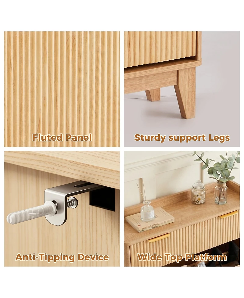 homfan Modern Vertical Storage Cabinet with Flip Drawer, Textured Front and Metal Handles, Space-Saving Shoe Orgzr for Entryway, Hallway, Living Room