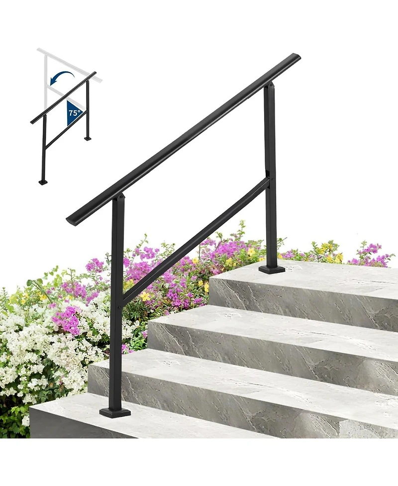 gaomon 4-Step Adjustable Outdoor Stair Handrail Kit Metal Stair Railing for Porch Deck and Garden Adjustable Complete Installation