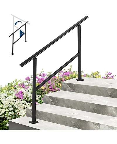 gaomon 4-Step Adjustable Outdoor Stair Handrail Kit Metal Stair Railing for Porch Deck and Garden Adjustable Complete Installation