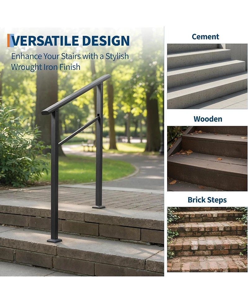 gaomon 2-Step Outdoor Stair Handrail Kit Aluminum and Iron Construction Adjustable Angle Easy Diy Installation with All Hardware
