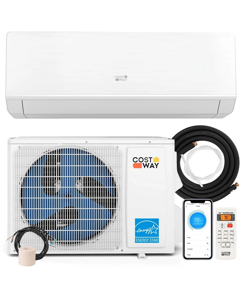 Costway 12000 Btu 230 V Mini Split Air Conditioner and Heater with 1 Ton Heat Pump Installation Kit
