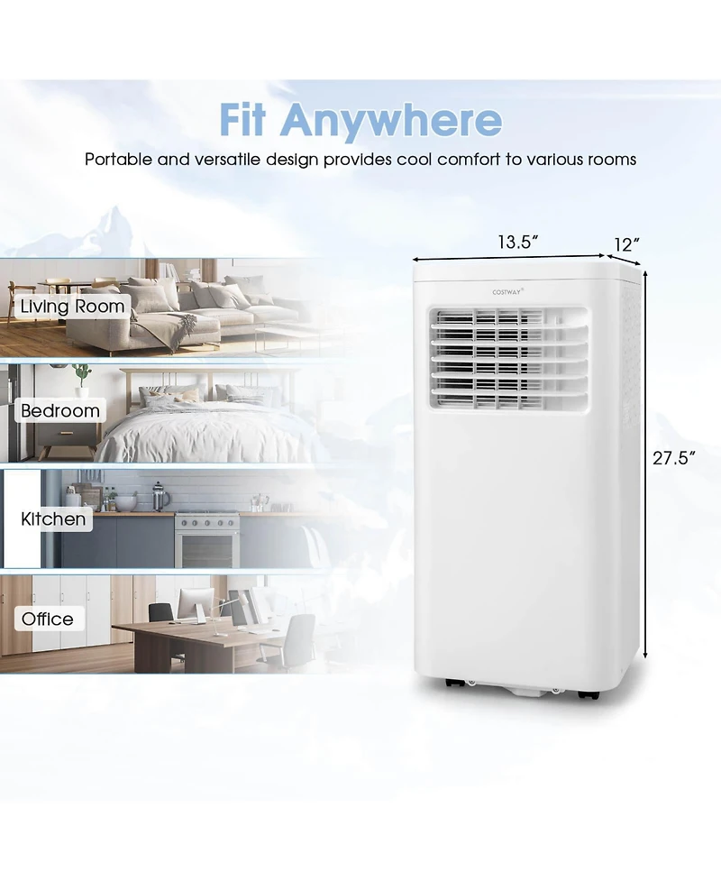 Costway 6000 Btu (10000 Btu Ashrae) Portable Air Conditioner 3-in-1 Ac Unit With Cool Dehum Fan Sleep Mode