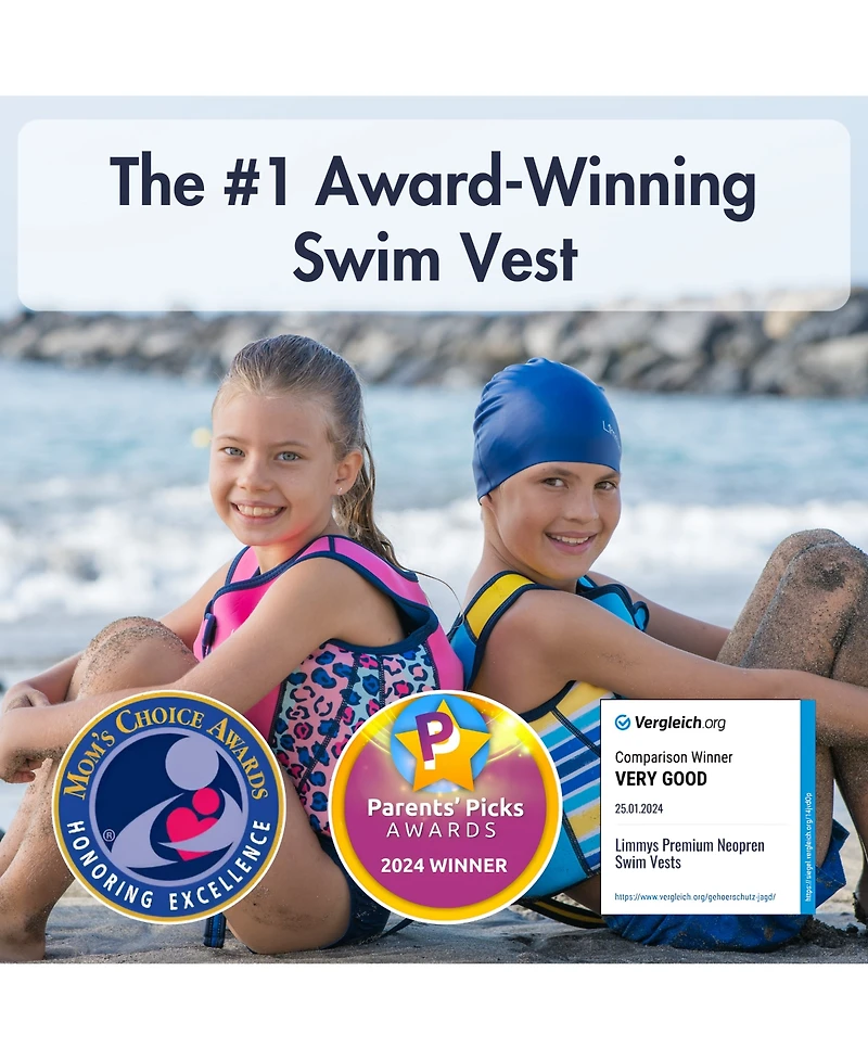 Limmys Swim Vest for Toddlers and Kids - Adjustable Buoyancy, Ce Certified, Award-Winning Design, Soft Neoprene, Carry Bag Included