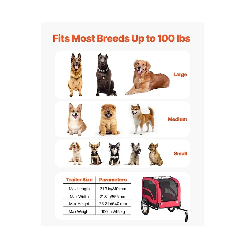 Ruie Foldable Dog Bike Trailer Pet Bicycle Carrier for Small Large Dogs up to 100 lbs
