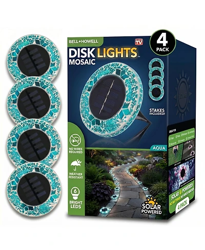 Bell + Howell Mosaic Disk Lights Solar Powered 6 Led Weather Resistance Path 4-Piece